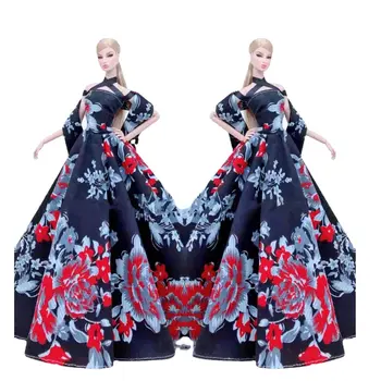 1/6 BJD oyuncak bebek giysileri Klasik Siyah Çiçek düğün elbisesi Kıyafet Barbie Giysileri Prenses Elbise Vestidos 11.5 