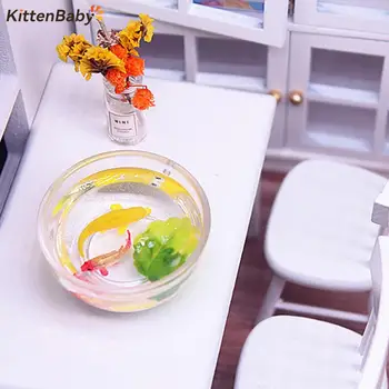 1 Adet Dollhouse Minyatür Simülasyon Koi Goldfish Kase Modeli DIY Dollhouse Oturma Odası Dekorasyon Aksesuarları