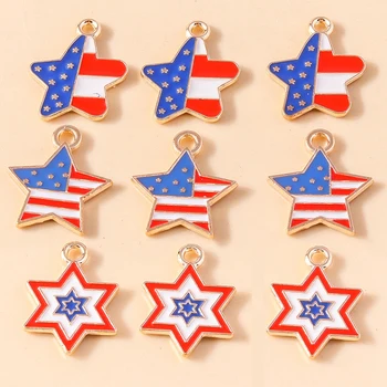 10 adet Emaye ABD Bayrakları Yıldız Takılar Amerikan Bağımsızlık Günü Kolye DIY Küpe Bilezik Kolye Takı Yapımı