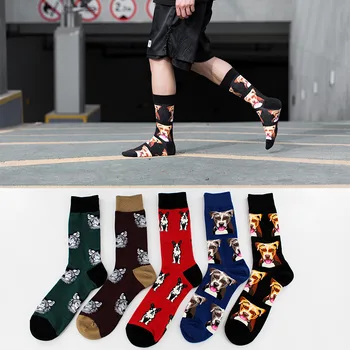 10 çeşit Dalmaçyalı Bulldog Yavru Puglar Renk Eşleştirme Pamuklu Uzun Tüp erkek Çorapları Trend Kaykay Kişilik Sokak Eğlence
