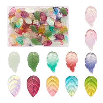 120 Adet Renkli Şeffaf Cam Yaprak Kolye Kristal Yapraklar Şekil Charm Kolye Bilezik DIY El Yapımı Takı Yapımı