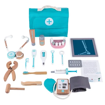 18 Adet Doktor Oyuncaklar Rol yapma Oyunları Çocuk Ahşap Pretend Diş Hekimi Araç Doktor Tıbbi Playset Stetoskop ile