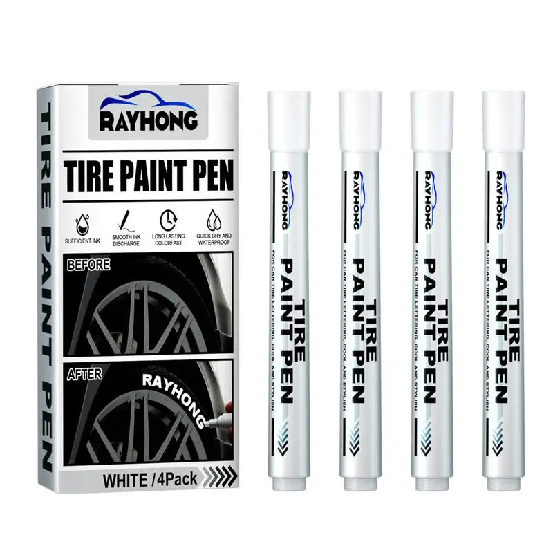 4 adet Lastik boya kalemi Kalem Su Geçirmez Beyaz işaretleme kalemleri Boya Temizleyici Otomatik Lastik lastik boya kalemi Metal Kalıcı boya kalemi