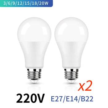 2 adet LED Ampul E27 E14 B22 220V Ampul Gerçek Güç 20W 18W 15W 12W 9W 6W 3W Lampada Oturma Odası Ev Led Lamba