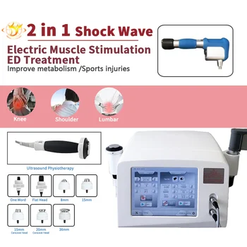 2 İn 1 Kulübe Dalga Güzellik Ekipmanları Shockwave Terapi Makinesi Kas Stimülatörü Yüksek Bel Ağrısı Kaldırma