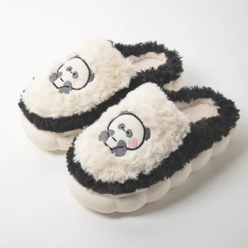 2022 Kış Karikatür Panda pamuk terlikler Kadın Kaymaz Kürklü Sıcak Bayan Slaytlar Kapalı Yumuşak Peluş Unisex Bellek Köpük Ayakkabı