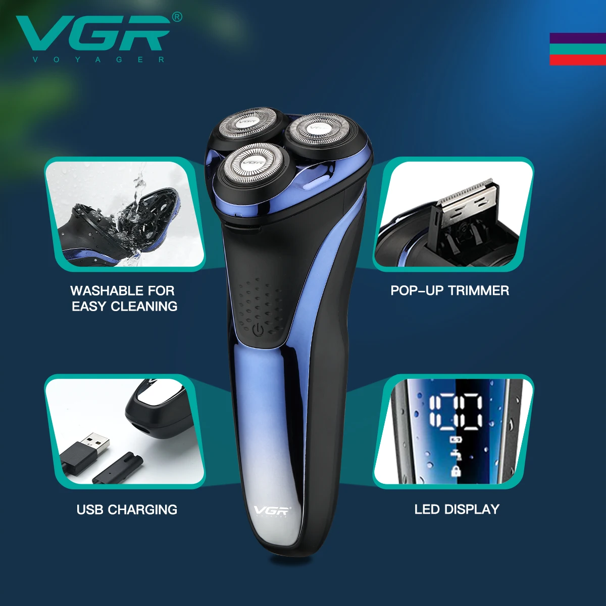 VGR Jilet Profesyonel Tıraş Makinesi Su Geçirmez Sakal Tıraş Makinesi Şarj Edilebilir Akülü Elektrikli Taşınabilir Tıraş Makinesi Erkekler için V-306
