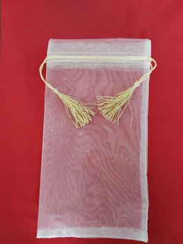 300 adet/grup yüksek kaliteli organze ucuz ipli çanta kumaş takı çantası toptan 17*31.5 cm organze hediye kesesi püsküller ile