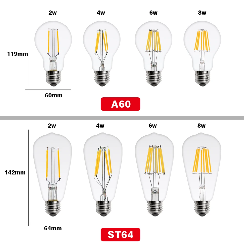 2 Adet / grup E27 E14 Retro LED Edison Ampul 220V LED filament ampul Lamba Ev İçin G45 A60 ST64 G80 G95 Vintage Mum ışığı cam Ampul