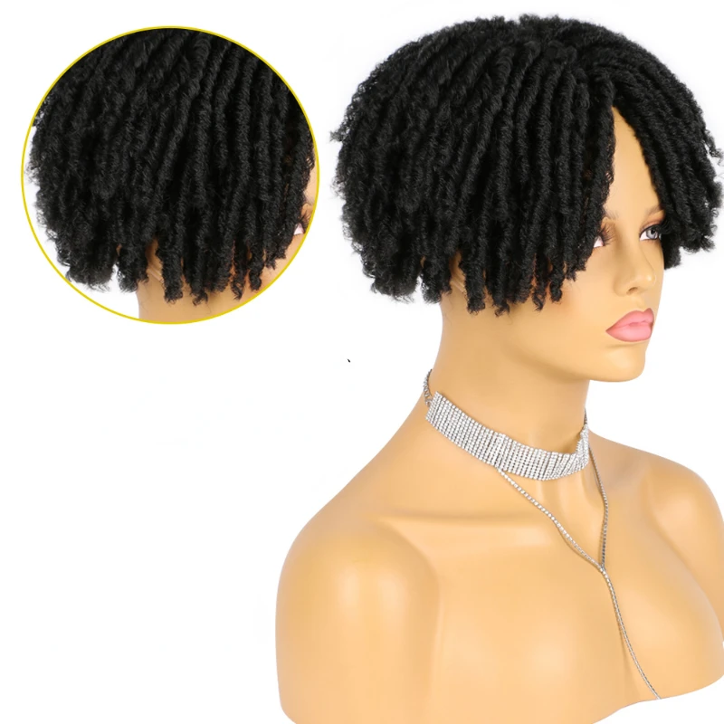 6 İnç Saç Topper Sentetik Örgülü Yarım Peruk Kısa Saç Afro Peruk Siyah Kadınlar ve Erkekler İçin