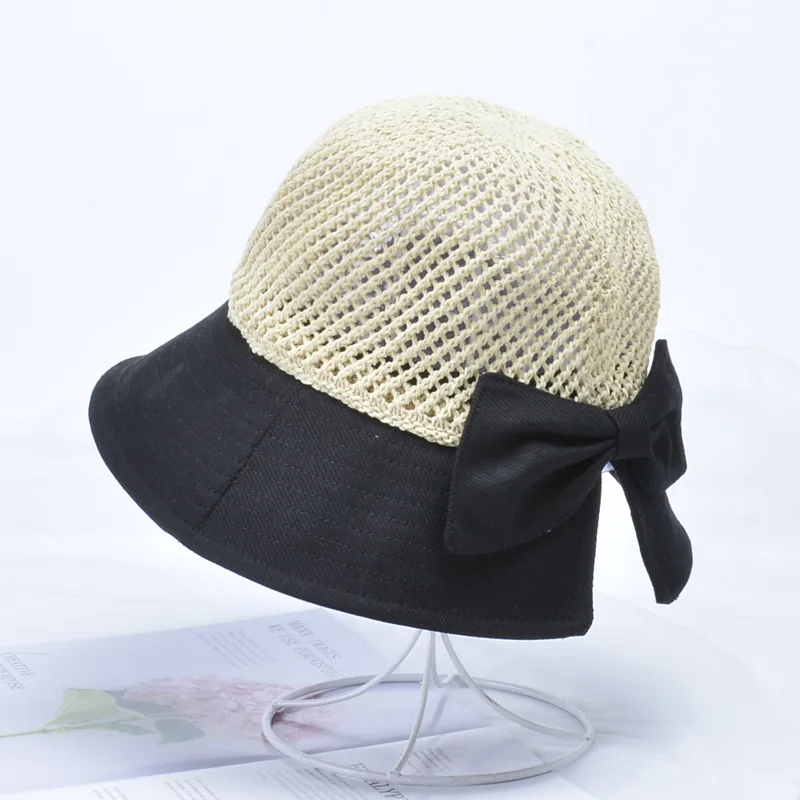 Yazlık şapkalar Kadınlar için Örme Nefes Katlanabilir güneş şapkası Yay ile Güneş Koruma Güneşlik Kore plaj şapkası Kap Seyahat Yeni