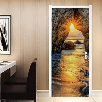 3D Kapı Duvar Sticker duvar tablosu Günbatımı Manzara Fotoğraf Duvar Kağıdı Su Geçirmez Kendinden yapışkanlı Oturma Odası yatak odası kapısı Çıkartmalar