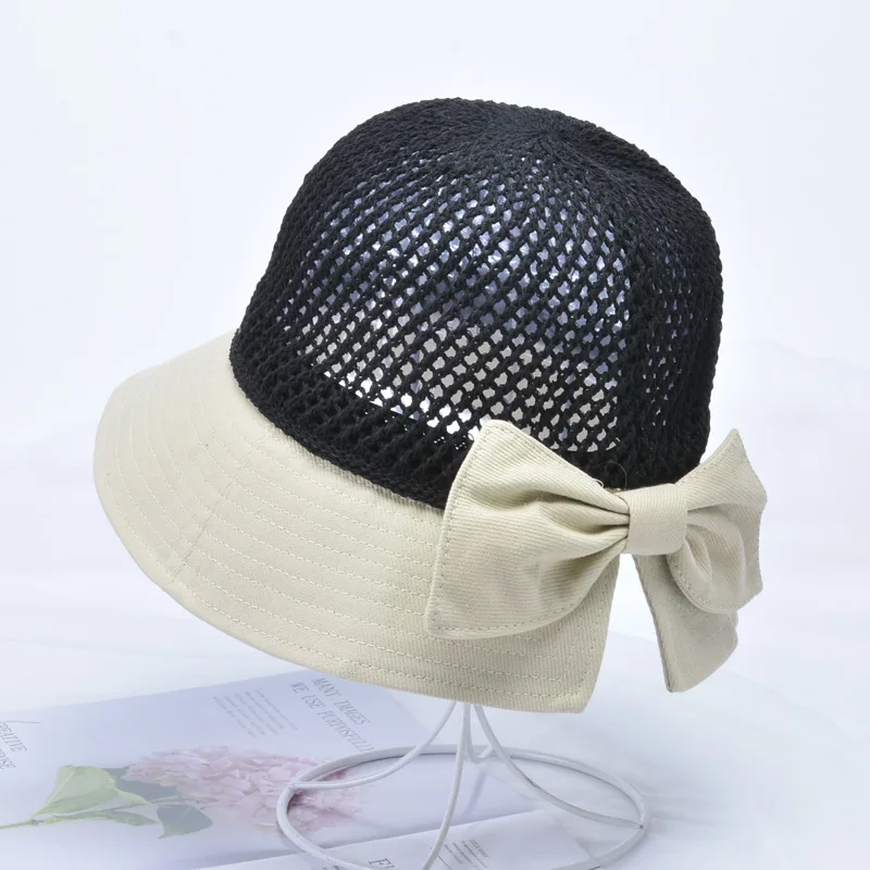 Yazlık şapkalar Kadınlar için Örme Nefes Katlanabilir güneş şapkası Yay ile Güneş Koruma Güneşlik Kore plaj şapkası Kap Seyahat Yeni