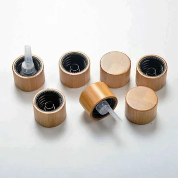 50 adet Bambu Ürünleri Kozmetik Kap 18mm Boyun Cam uçucu yağ Şişeleri Bambu Kapak 18/410 Plastik Spiral Damla fiş kapağı