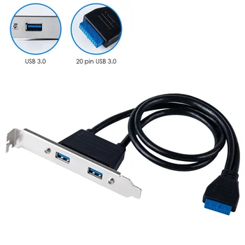 50cm Çift Bağlantı Noktalı PCI Braketi Paneli USB kablosu 3.0 Anakart USB 3.0 20pin Adaptörü Arka 20-Pin 2 X USB Dişi