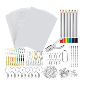 594 ADET Shrinky kuşe kağıt ısı Shrink levha plastik kiti delik yumruk Anahtarlıklar kalemler DIY çizim sanat kaynağı