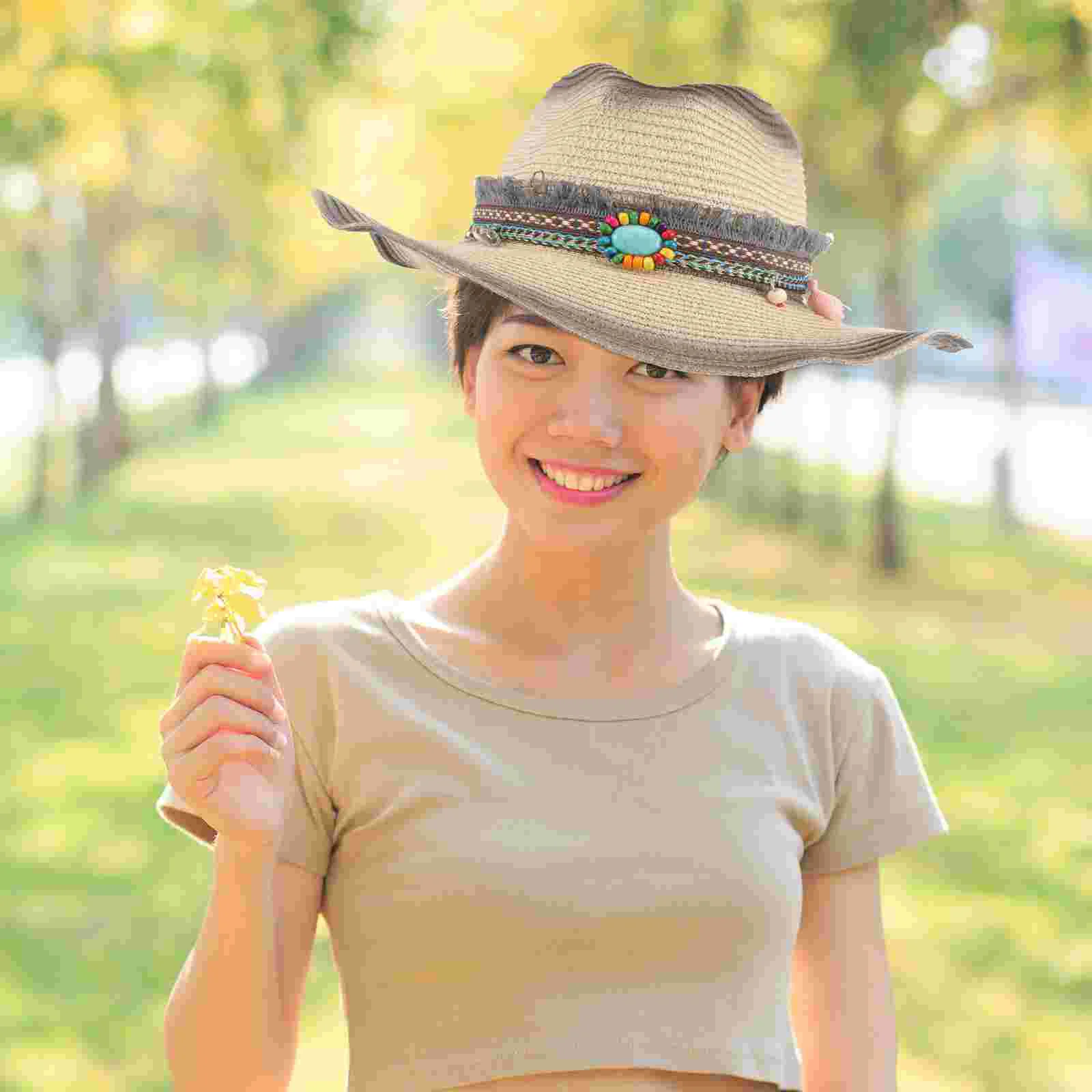 Hasır kovboy şapkası güneş kadın şapka Tibet Yaz Açık moda geniş ağız seyahat Kapaklar