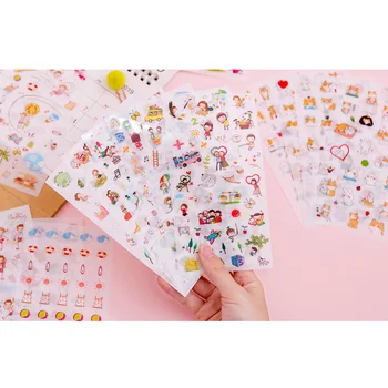 6 adet / paket Güzel Kore Karikatür Küçük Taze Şeffaf PVC etiket Dekorasyon etiketi DIY Çok Fonksiyonlu kırtasiye çıkartmalar