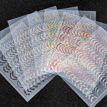 8 adet / takım Kavisli Şerit Hatları Tırnak Sticker Fransız Tarzı 3D Çıkartmalar Tırnak Sanat Gül Altın Çizgi Bant Tırnak Sticker Jel Lehçe Deca