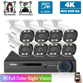 8CH DVR CCTV Güvenlik Kamera Sistemi Seti 4K Tam Renkli Gece Görüş AHD Kamera Video Gözetim Sistemi Seti 8MP XMEYE DVR Kiti