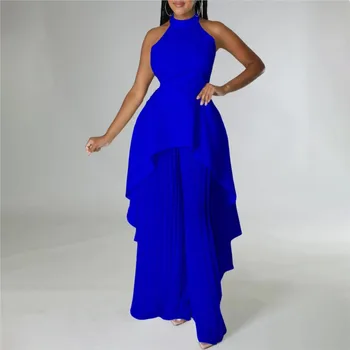 Afrika Takım Elbise Yaz 2023 Uzun Pantolon Takım Elbise Rahat 2 Parça Setleri Kadın Kıyafeti Moda Katı Kolsuz Düzensiz Üst Geniş Bacak Pantolon