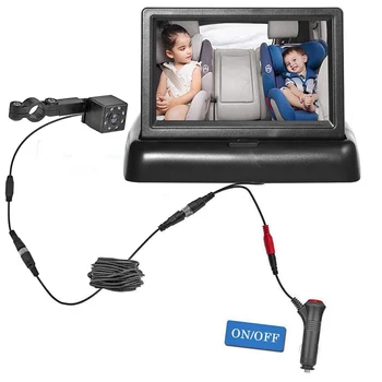 Babi 4.3 inç HD Katlanabilir Araba Dikiz Monitör Ters LCD TFT Ekran ile Gece Görüş Yedekleme Dikiz Kamera için araç