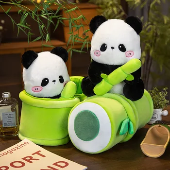 Bambu Tüp Panda peluş oyuncak Kawaii Bambu Panda Bebek Sırt Çantası Doldurulmuş Hayvan Yastık Çocuk Kız Doğum Günü Hediyeleri