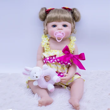 Bebek Bebek Yeniden Doğmuş kız 55cm 100 % Silikon Kız sarışın mavi Eeys Banyo Alabilir Hediye oyuncak bebek Çocuklar İçin bebe noel hediyesi oyuncak