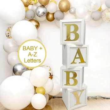 Beyaz Stereoskopik Kutusu Balon Kutusu Kız Erkek Bebek Duş Dekor Bebek 1st Doğum Günü Partisi Hediye Bebek Duş Vaftiz Düğün Kaynağı