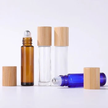Cam uçucu yağ Rulo Şişeler 5ml 10ml Doldurulabilir Parfüm Örnek Flakon 5ml rolon şişe Bambu Kapaklı 50 adet