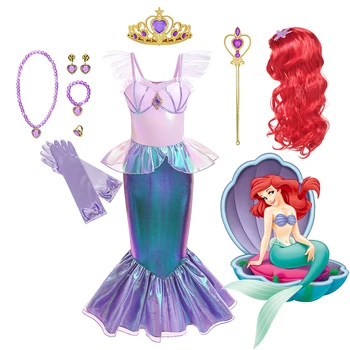 Disney Kız Prenses Küçük Denizkızı Ariel Elbise Çocuklar Cosplay Kostüm Çocuk Fırfır Doğum Günü parti giysileri Yaz Kız Elbise