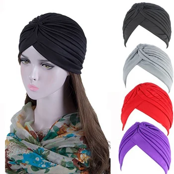 Elastik Moda Türban Şapka Katı Kadınlar Başörtüsü Kaput İç Hicap Kap Müslüman Başörtüsü Femme Wrap Kafa Müslüman Streç Türban Kap