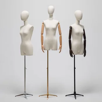 Elbise Formu Kumaş Kapak Yarım Vücut Kadın Manken Modeli Gövde Demir Taban Ahşap Kolları Pencere Ekranı İçin