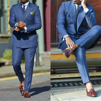 Erkek Takım Elbise Slim Fit Moda Tepe Yaka Kruvaze Blazer İş Rahat Düğün Damat Smokin 2 Parça Set Ceket Pantolon 2023