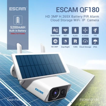ESCAM QF180 H. 265 3MP kablosuz PIR Hareket Algılama gece sürümü Bulut Depolama İki Yönlü ses 128G Güneş Pili Kamera IP66