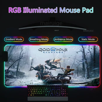 God of War Ragnarok Fare Mat Oyun RGB Mouse Pad Arka ışık Büyük MousePad fare altlığı LED oyun aksesuarları Klavye Masa paspasları
