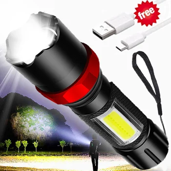 Güçlü parlak USB şarj edilebilir led lamba el feneri COB yan ışık 3 aydınlatma modları taşınabilir açık su geçirmez kamp yürüyüş
