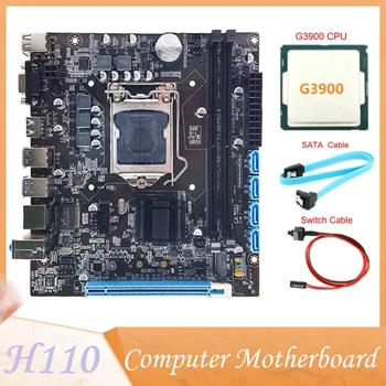 H110 bilgisayar anakartı Destekler LGA1151 6/7 Nesil CPU Çift Kanallı DDR4 Bellek + G3900 CPU + SATA Kablosu + Anahtarı Kablosu Siyah