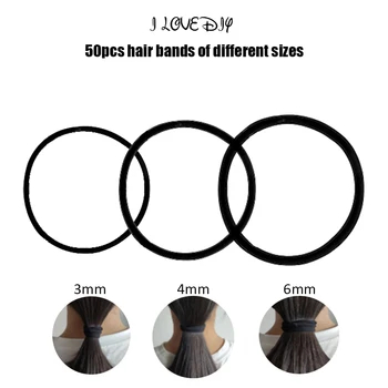 Hairbands 50 adet Elastik Temel Saç Bağları Kızlar Kadınlar lastik bantlar Halatlar Hairband At Kuyruğu Tutucu Saç İnce Kalın 3mm 4mm 6mm