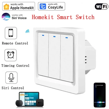 Homekit WiFi akıllı ışık duvar Anahtarı Anahtarı Nötr Veya Nötr Hattı İle Uzaktan Kumanda İle Çalışmak Apple HomeKit Siri Ses