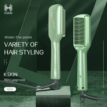 K-SKİN saç Fırçaları Mini elektrikli saç düzleştirici PTC Hızlı ısıtma 5 Dişliler Sabit Sıcaklık Anti-haşlanma berber tarağı