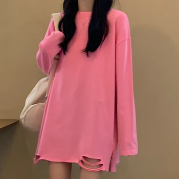 Kadın Gevşek Uzun Kollu İnce Delikli tişört, Taklit Pamuk, Kore Versiyonu Orijinal Tarzı, erken sonbahar ceketi