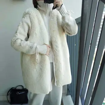 Kadın Yelek Yeni Taklit Tavşan Peluş Kürk Palto İlkbahar ve Sonbahar Orta ve Uzun İnce Peluş Yelek Ceket