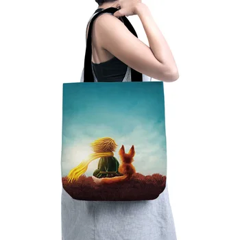 Karikatür Küçük Prens Kadın Tuval Alışveriş saplı çanta Komik Eko Katlanabilir Kullanımlık Tote Çanta Kitap Anahtar Telefon alışveriş çantası