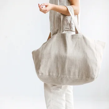 Katlanabilir Kadın Seyahat Plaj omuz çantaları Büyük Çanta Rahat Keten Alışveriş Çantaları Kadınlar için Yeniden Kullanılabilir