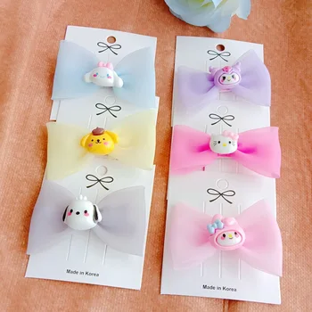 Kawaii Sanrio Saç Klipleri Kuromi Hello Kittys Aksesuarları Sevimli Karikatür Anime Örgü Yay Yan Klipler Headpieces Oyuncaklar Kızlar için Hediye