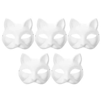 Kedi yüz maskesi maskeli parti kadınlar DIY beyaz Cadılar Bayramı çocuklar boş kağıt maskeleri el sanatları