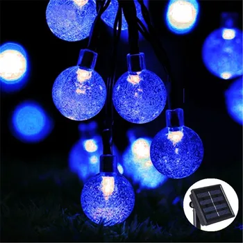 Mavi 10M 50LEDS Güneş Lambası Kristal Top LED Dize İşıklar Su Geçirmez Peri Garland Açık Bahçe Noel Düğün Mavi