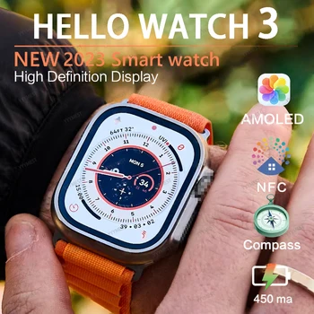 Merhaba İzle 3 Erkekler akıllı saat Ultra AMOLED Ekran Titanyum Kadın Smartwatch NFC Pusula 4GB ROM Android IOS PK HK8 PRO MAX