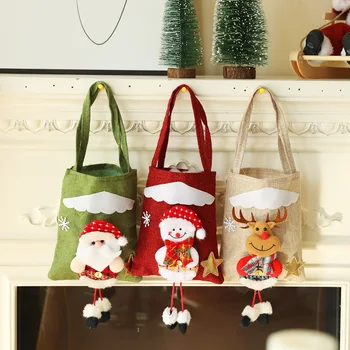 Noel hediyesi Çanta Sevimli Keten Çanta Üç Boyutlu Bebek Noel Yaratıcı Şeker Tote El Çantası noel dekoru Malzemeleri